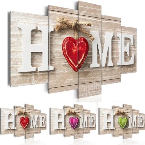 Unframed 5pcs/set Wall Art Oil Painting on Canvas Home Red Heart Printed Pictures Decor Painting for Bedroom and Living Room