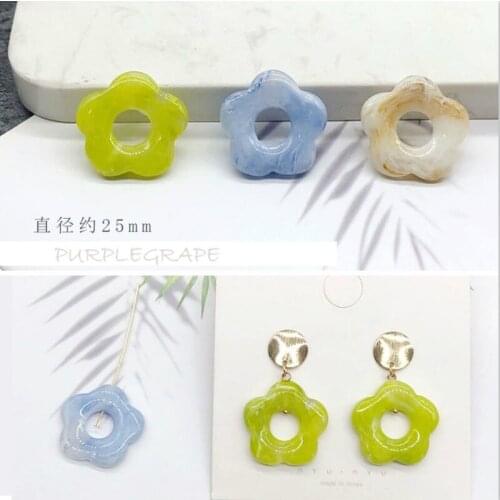6pcs DIY Earrings Handmade Material Apertured Resin Flowers Pendant Translucent Earrings Pendant Jewelry Accessories
