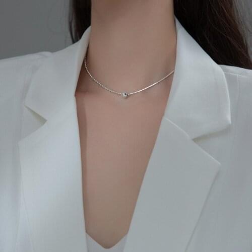 Asymmetry Necklace real 925 Sterling Silver Fine Jewelry Beads /Snakebone Chain Lucky Bead Pendant necklace Short C-D7373