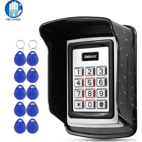 Standalone Metal Access Control Keypad RFID Keyboard Waterproof Cover Controller 10pcs Keyfobs for Door Access Control System