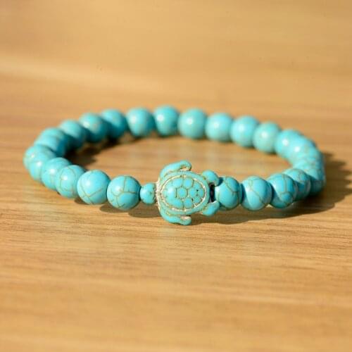 DOUVEI New Trendy Natural Stone Bracelet Men Yoga Turtle Turquoises Black Lava Beads Bracelets For Women Erkek Bileklik AB340