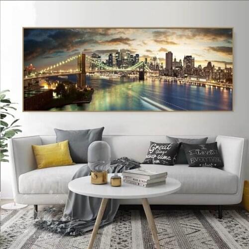 Brooklyn Bridge Night Landscape Canvas Paintings On The Wall Posters And Prints New York City Canvas Pictures For Bed Room Decor