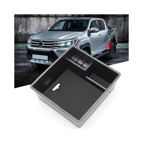 Black Interior Armrest Storage Box Holder For Toyota Hilux 2015 - 2019