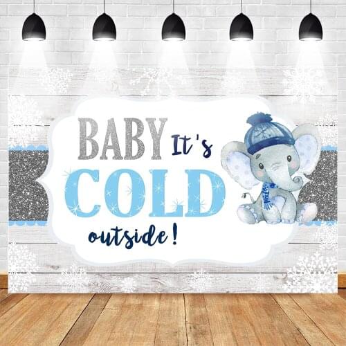 Baby Birthday Party Decor Background Winter Cold Outside Elephant Baby Shower Backdrop Snow Wood Floor Photography Photocall