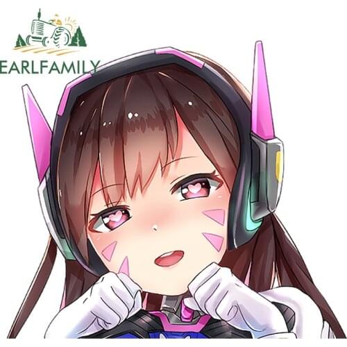 EARLFAMILY 13cm x 11.4cm for Overwatch D.Va Car Stickers Personality Bumper Anime Waterproof Decal Occlusion Scratch Graphics