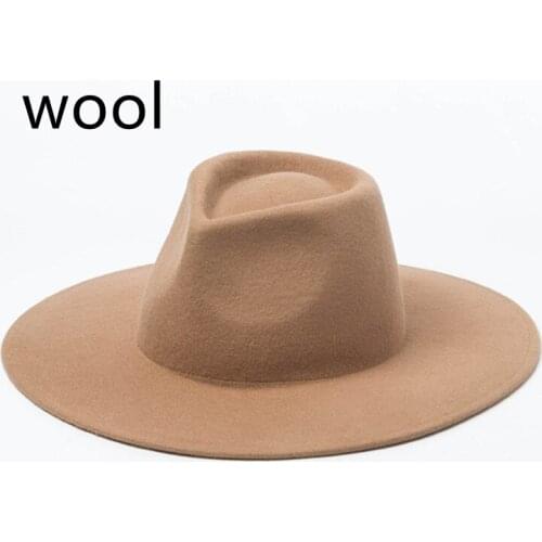 Fedora wool hat oversized 9.5cm big brim shallow fedora hat men and women love top hat new big brim hat wild jazz hat felt