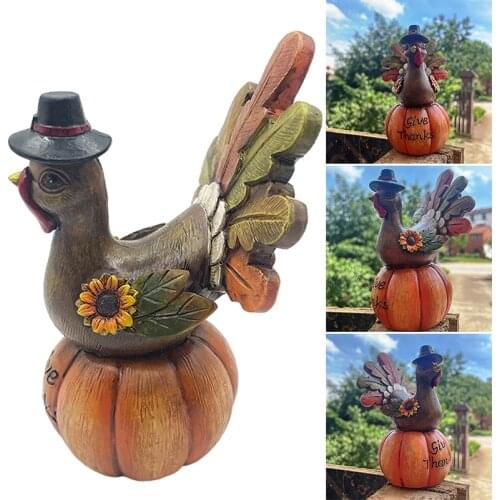 Turkey with Pumpkin Resin Ornaments Innovative Thanksgiving Day Decor for Dining Table Indoor Outdoor Yard Garden Decor