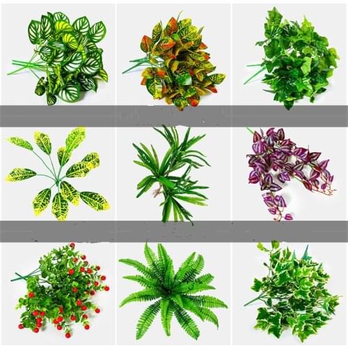 1pcs Artificial turf grass Plant Lawn DIY green vines branch wedding decor Fake tree leaf Outdoor decor plant wall accessories