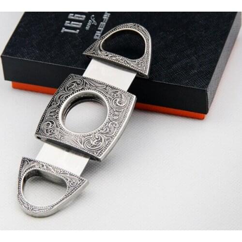 JiFENG Copper & Stainless Steel Dual Blades Cigar Cutter Beautiful Art Carving Cigar Cutter /Scissors, with a Holster