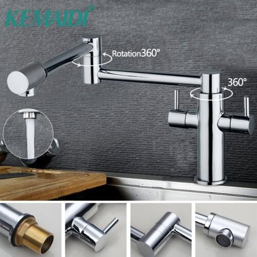 KEMAIDI 360 Swivel Kitchen Faucet Single Handle Chrome Finish Kitchen Faucet Mixer Water Taps Brass Folding Faucets Deck Mounted