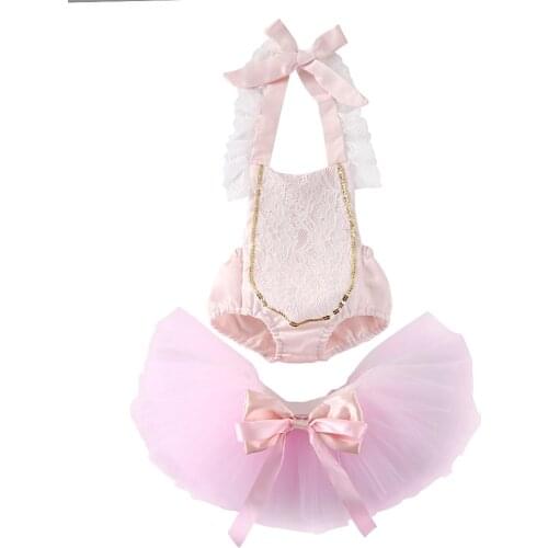 2PCS Baby Girls Dress Sets Lace Sleeveless Tops Bodysuit Fashion Golden Line Mesh Pleated Dress Sets For Newborn Baby Girls