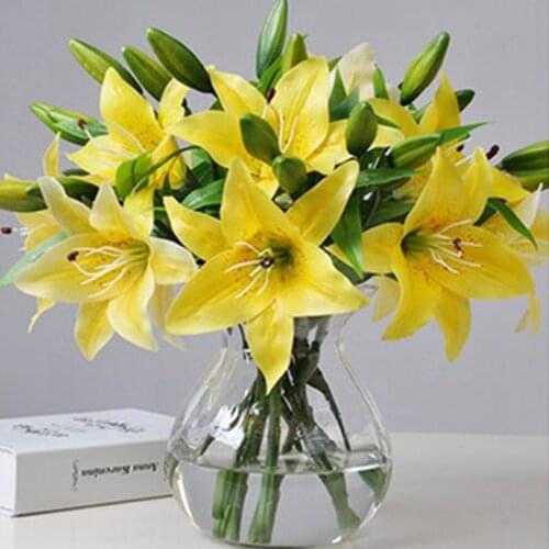 LuanQI 37cm Large Bouquet Lily Artificial Silk Flowers DIY Wedding Flower Multicolor Bride Holding Fake Flowers Home Party Decor