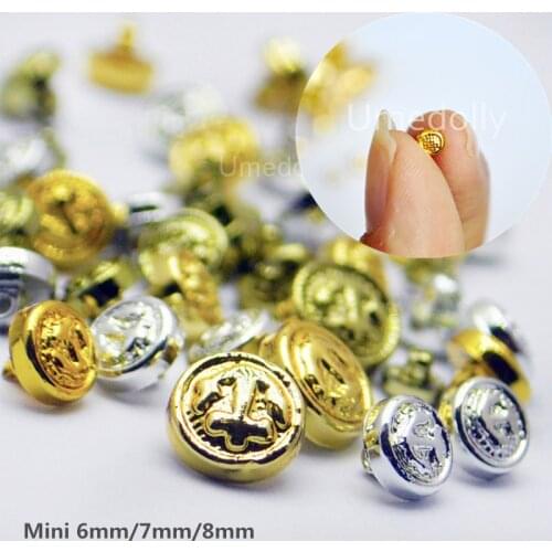 20/60PCS 8mm 7mm 6mm 5mm 4mm Metal Anchor Mushroom Bottons for Barbies BJD Blyth Mini Coat Button Doll Clothes DIY Accessories