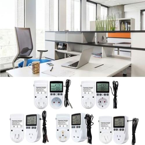 Multi-Function Thermostat Digital Temperature Controller Socket Outlet w/ Timer Switch Sensor Probe Heating Cooling 16A