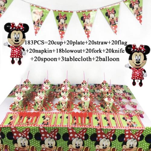Minnie Mouse Birthday Party Supplies Kids Party Balloons Minnie Party Set Decorate Disposable Cups Plate Straws Party Tablecover