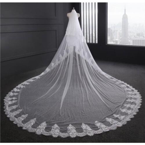 New wedding veil soft yarn 3.5M Long handwork Appliqued Wider lace Edge 3M with Comb Two layers wedding veil wedding accessories