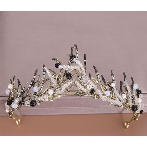 Handmade New Fire Bronze Wedding Hair Accessories Crystal Pearls Tiaras And Crowns Bridal Queen Diadems Pageant Women Jewelry