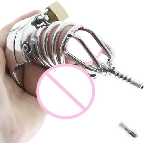 2 IN 1 Cock Cage Ball Stretcher Chastity Device Cock Cage Cock Ring Chastity Belt Lock Sex Toy BDSM TOYS for Men BS077