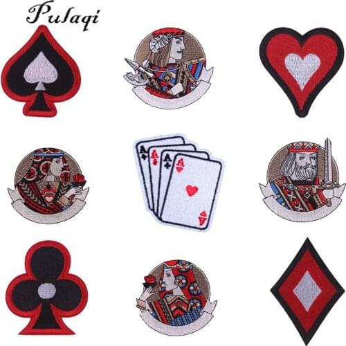 Pulaqi Punk Poker Patch Embroidered 3D for Clothes Patches Sewing Iron-on Applique DIY Sew Accessories Garment Custom Stickers H