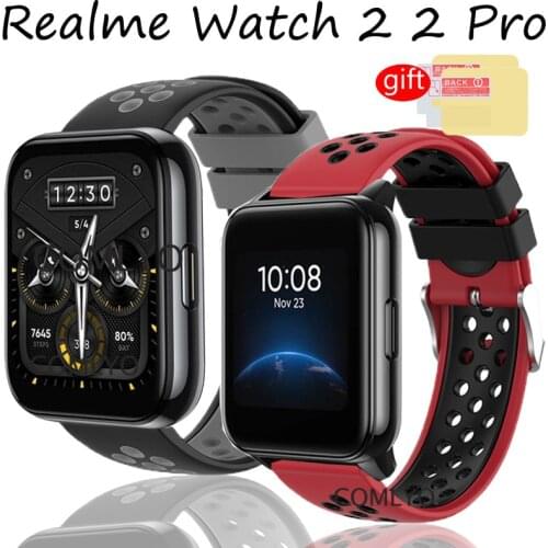 Silicone Strap for realme watch 2 smart watch band sports waterproof bracelet belt For realme watch 2 pro screen protector film