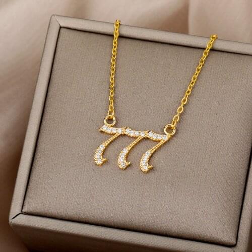 Goth 111 222 333 444 555 666 777 888 999 Angel Zirconia Number Necklaces For Women Stainless Steel Chain Devil Pendant Jewelry