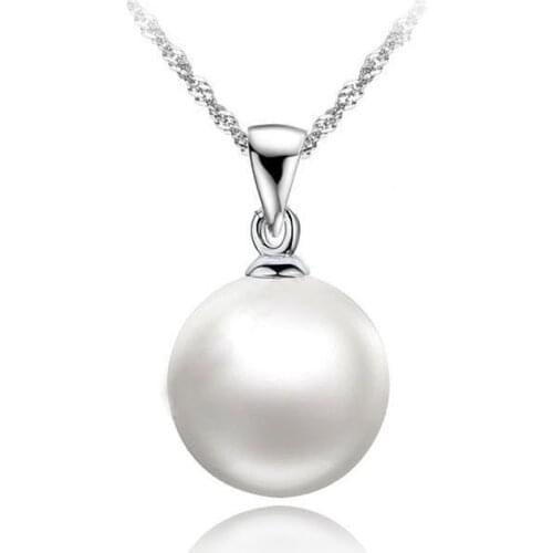 Soild 925 Sterling Silver White Pearl Pendant Necklaces 18 inch Stamp Singapore Necklace Chains Wholesale