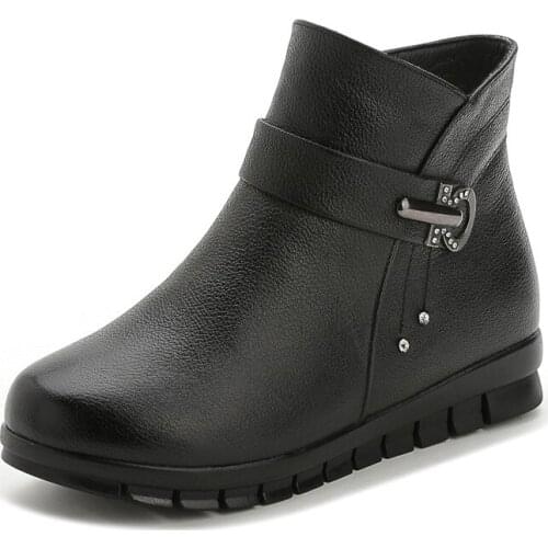 Cowhide Warm Boots New Winter Plush Mother Cotton Shoes Flat Bottom Anti-skid Middle-aged and Elderly Womens Shoes Womens Boots