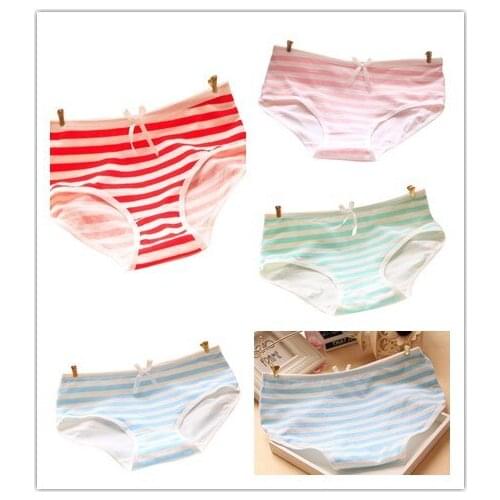 Women Sexy Lovely Girl Striped Bow Cotton Briefs High Quality Cute Bikini Loli Underwear