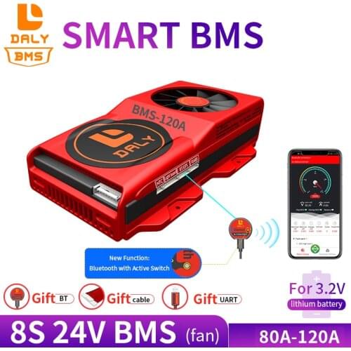18650 smart BMS 8S 24V 80A 100A 120A Bluetooth 485 to USB device NTC UART software togther Lion LiFepo4 Battery BMS With Fan