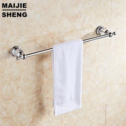 Luxury chrome crystal single towel rack holder European chrome single towel bar towel rack bathroom wall towel shelf