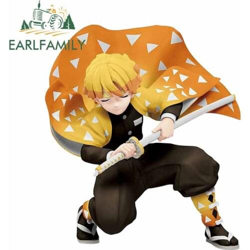 EARLFAMILY 13cm x 11.4cm for Demon Slayer Zenitsu Vinyl Car Stickers Window Trunk Bumper Custom Printing Decal for Vehicle