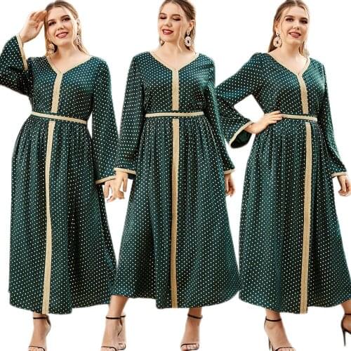 Vintage Muslim Women Long Dress Polka Dot Abaya Islamic Maxi Robe Gown Middle East Dubai Arab Turkey Loose Casual Kaftan Fashion