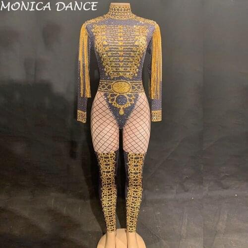 Women Sexy Stage Jumpsuit Sparkle Crystals Bodysuit Nightclub Birthday Party Performance Stage Wear Bling Dance Jumpsuit