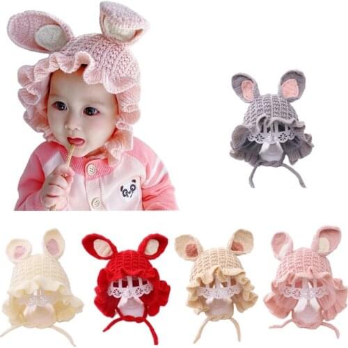 1 Pc WWinter Knitted Warm Baby Hat Cute Rabbit Ears Infant Baby Girls Cap Ear Protection Hats Kids Children Beanie Bonnet