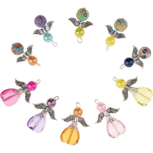 10 Fashion Charms Mixed Dancing Angel Wings Heart Pendants Beaded Pendant for DIY Jewelry Craft Necklace Making accessories