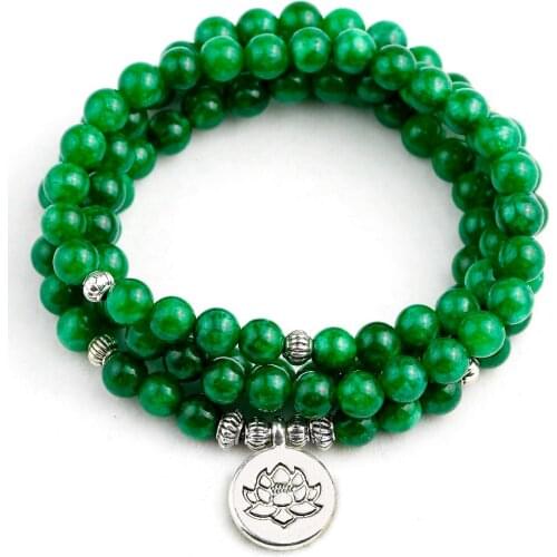 108 Green Aventurine Natural Stone Mala Bracelet Buddha Lotus Buddha Charm Bracelet for Women Men Yoga Necklace Dropshipping