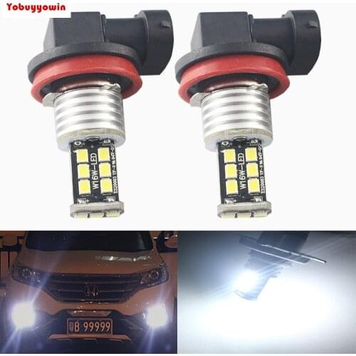 2-Pack H11 Base White (6000K-8000K) 2835 15-SMD Car Vehicle LED Fog Light Day Running Driving Lamp DRL Bulb Car Lighting