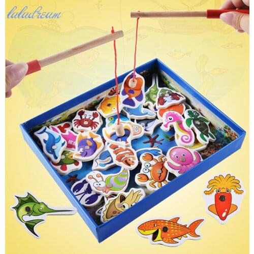 32pcs/lot Magnetic Fishing Toys Wooden Montessori Education Materials Kids Early Education Toy Outdoor Games