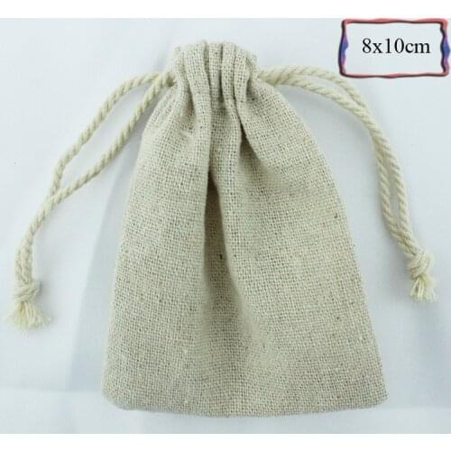 50pcs/lot) 8x10cm/3x4inch 170g/m2 natural environmental little linen bag drawstring gift bags pouch customize size & logo