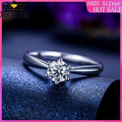 925 sterling silver Platinum wedding ring for men and women sparkling six-claw inlaid Valentines Day gift luxurious zircon ring