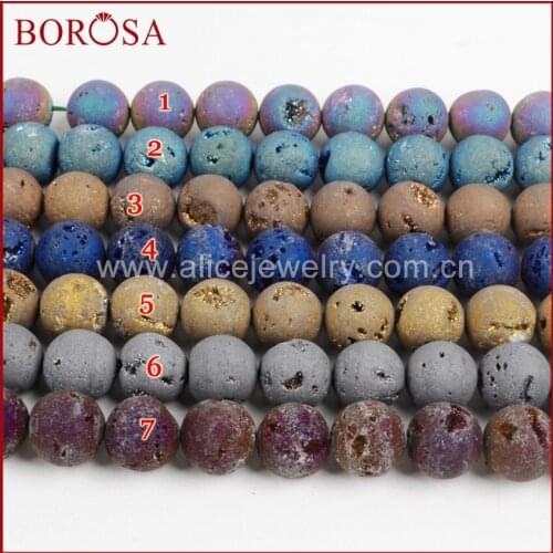 BOROSA Wholesale 16mm Round Rainbow Color Natural Stone Titanium Geode Druzy Loose Bead Drusy Druzy Free Shipping LS008