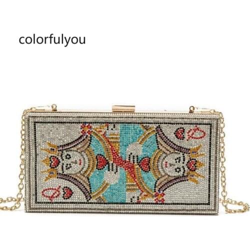 Diamonds Poker Box Party Evening Bag for Women Clutch Bag Shiny Chain Messenger Bag Purse New Party Elegant Small Square Bag