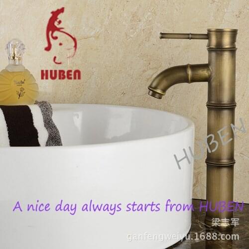 European antique vintage copper whole bamboo hole basin mixer faucet Art Basin basin faucet hot and cold