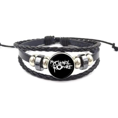EJ Glaze Letter of My Chemical Romance For Women Choker Vintage Jewelry Plated Black Leather Bracelet Bangle
