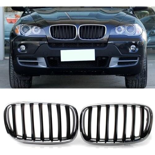 Chrome Frame & Gloss Black Slat Grille Fit for BMW E70 X5 E71 X6 2007-2013 Grill