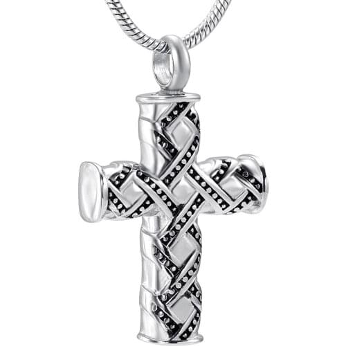 IJD9929 Vintdge Design 316L Stainless Steel Cross Cremation Pendant&Necklace for Ashes Funeral Keepsake Casket Locket