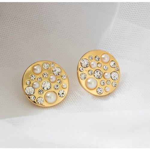 Jaeeyin 2021 Hand Make Round Shape Set White Glass Pearl Temperament Exquisite Jewelry Stud Earrings Accessories New Arrivals