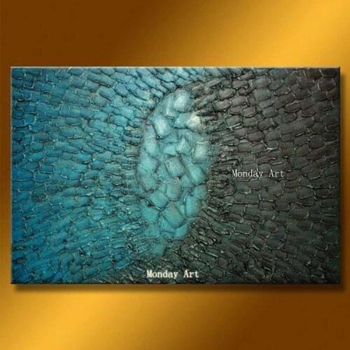 Handmade Canvas Wall Thick Texture Oil Paintings Palette Knife Canvas Paintings Turquoise Dark Blue Abstract canvas Wall Decor