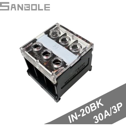 Terminal Block IN-20BK Connection 30A 3P Dual Row European Terminals Seat Connector Plate with screws cover 2-3.5mm2 (20PCS)