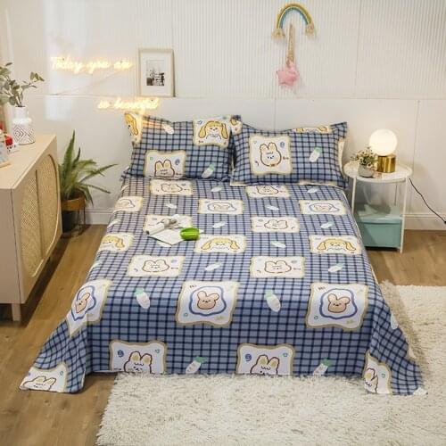 Printed Bed Set Linens 1pc Flat Bed Sheet +2pc Pillowcase Plain Home Printed for Single/ Double Bed Twin Queen King Bedsheet